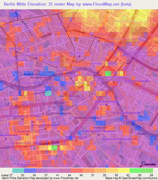 Berlin Mitte,Germany Elevation Map