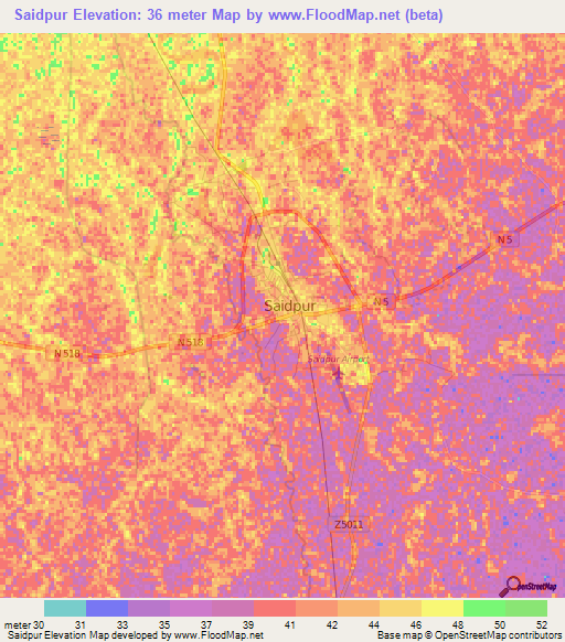 Saidpur,Bangladesh Elevation Map