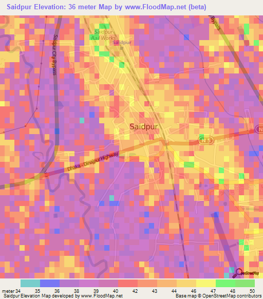 Saidpur,Bangladesh Elevation Map