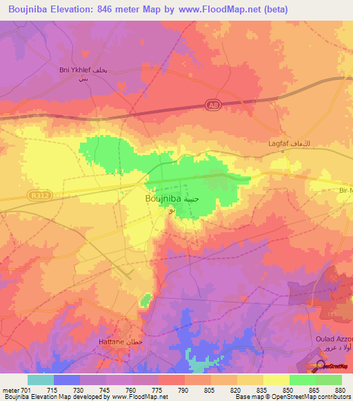 Boujniba,Morocco Elevation Map