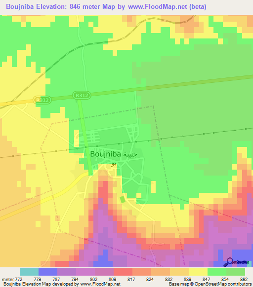 Boujniba,Morocco Elevation Map