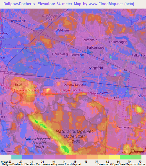 Dallgow-Doeberitz,Germany Elevation Map