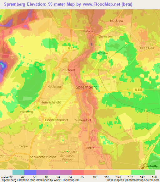 Spremberg,Germany Elevation Map