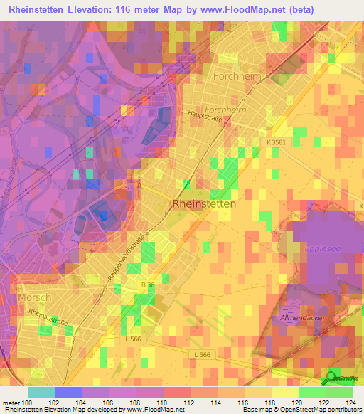 Rheinstetten,Germany Elevation Map