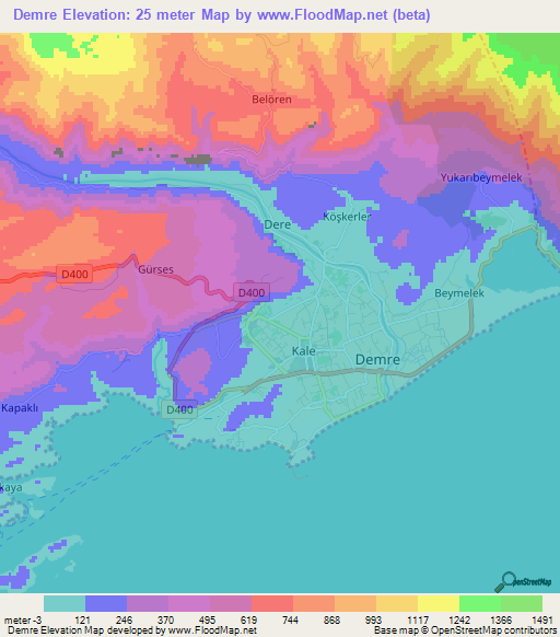 Demre,Turkey Elevation Map