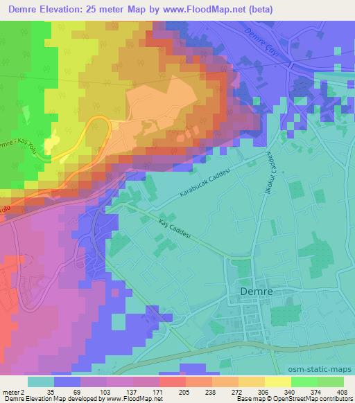 Demre,Turkey Elevation Map