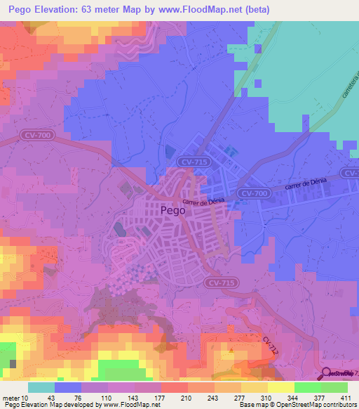 Pego,Spain Elevation Map