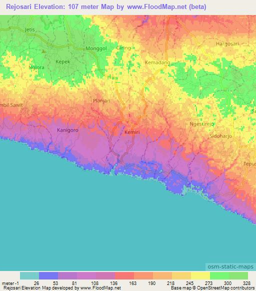 Rejosari,Indonesia Elevation Map