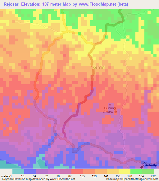 Rejosari,Indonesia Elevation Map