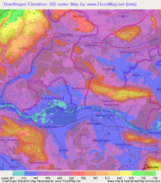 Doerflingen,Switzerland Elevation Map