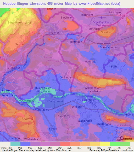 Neudoerflingen,Switzerland Elevation Map