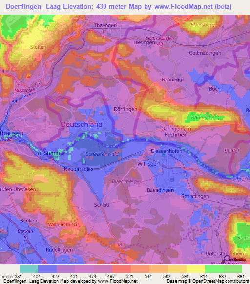 Doerflingen, Laag,Switzerland Elevation Map