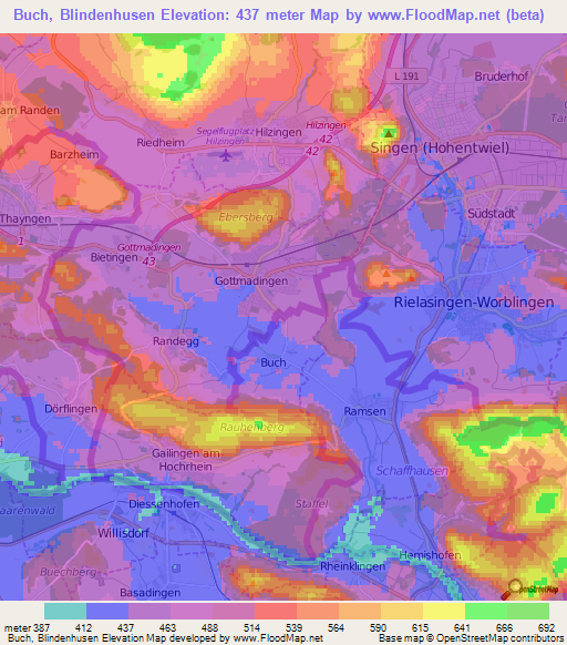 Buch, Blindenhusen,Switzerland Elevation Map