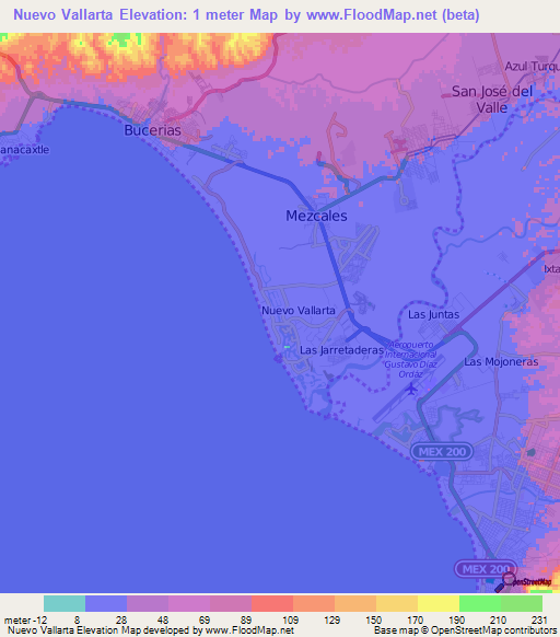 Nuevo Vallarta,Mexico Elevation Map