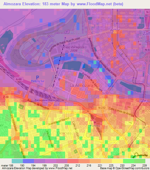 Almozara,Spain Elevation Map