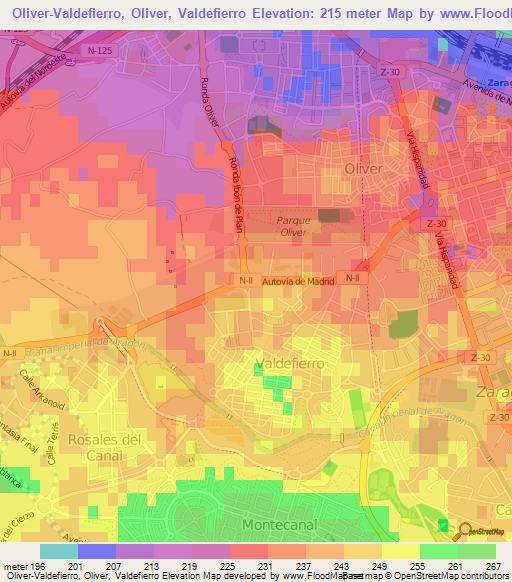 Oliver-Valdefierro, Oliver, Valdefierro,Spain Elevation Map