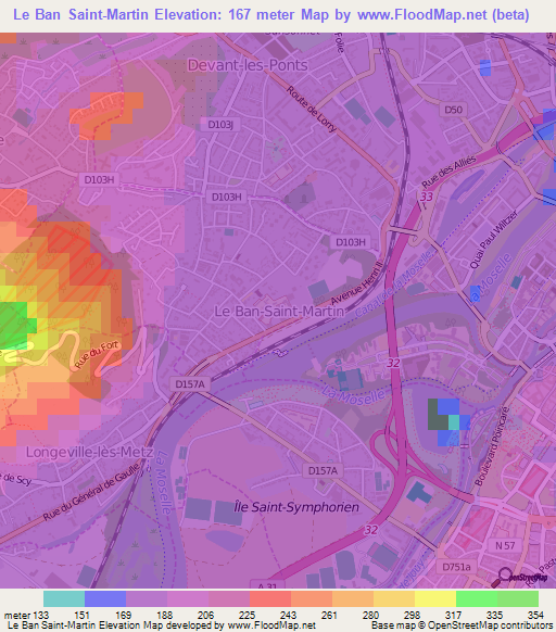 Le Ban Saint-Martin,France Elevation Map