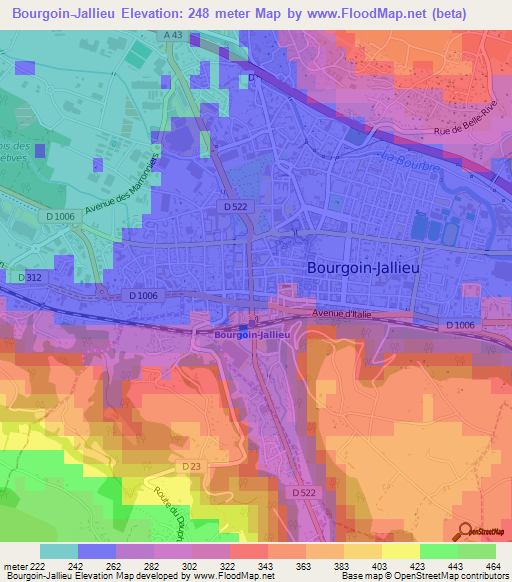 Bourgoin-Jallieu,France Elevation Map