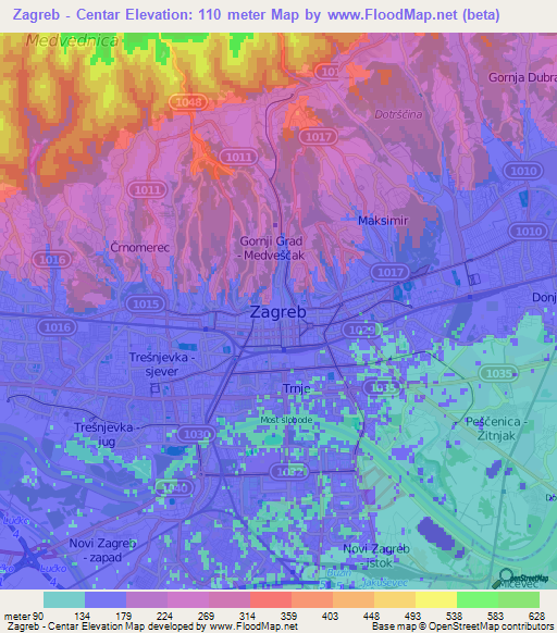 Zagreb - Centar,Croatia Elevation Map