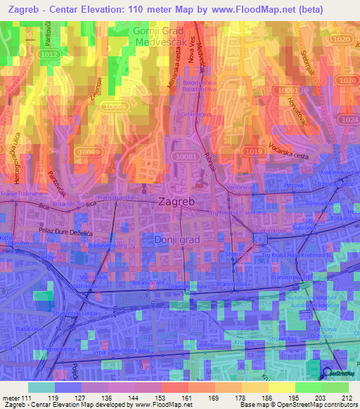 Zagreb - Centar,Croatia Elevation Map