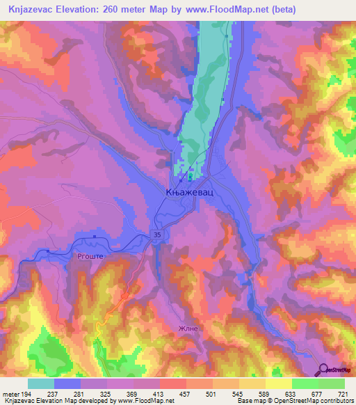 Knjazevac,Serbia Elevation Map