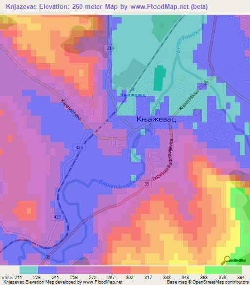 Knjazevac,Serbia Elevation Map