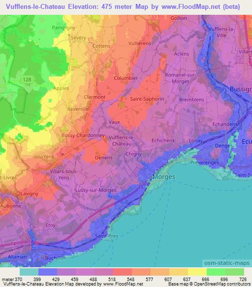 Vufflens-le-Chateau,Switzerland Elevation Map