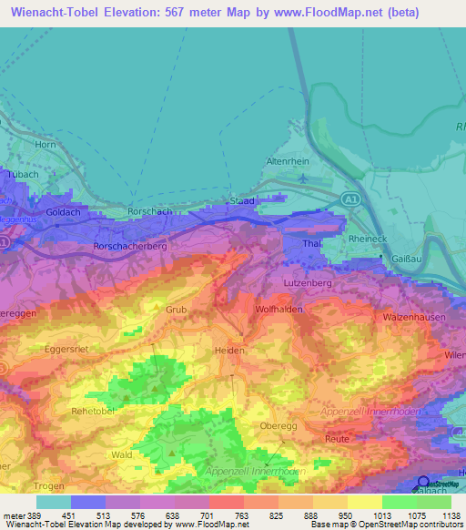 Wienacht-Tobel,Switzerland Elevation Map