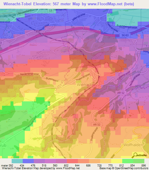 Wienacht-Tobel,Switzerland Elevation Map