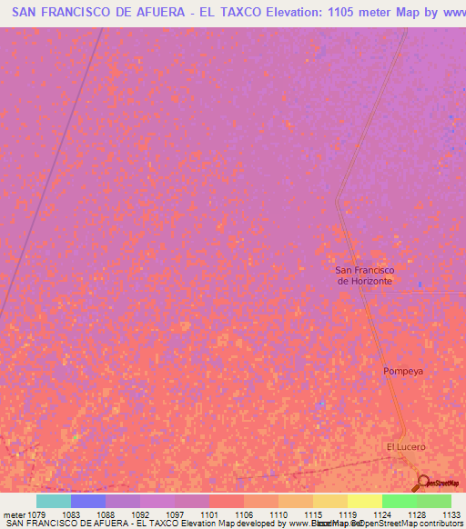 SAN FRANCISCO DE AFUERA - EL TAXCO,Mexico Elevation Map