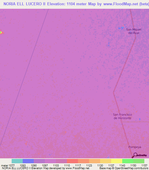 NORIA ELL LUCERO II,Mexico Elevation Map