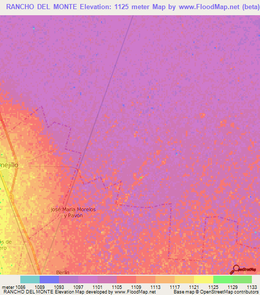 RANCHO DEL MONTE,Mexico Elevation Map