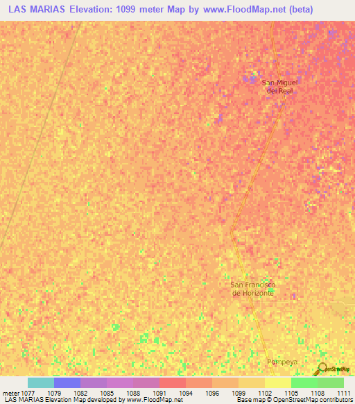 LAS MARIAS,Mexico Elevation Map