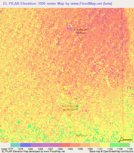 EL PILAR,Mexico Elevation Map