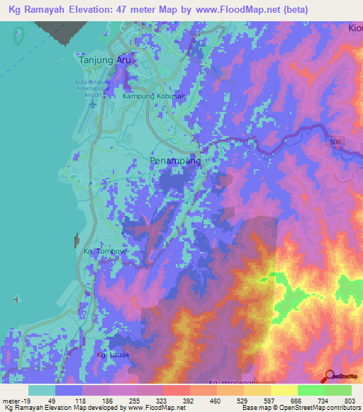 Kg Ramayah,Malaysia Elevation Map