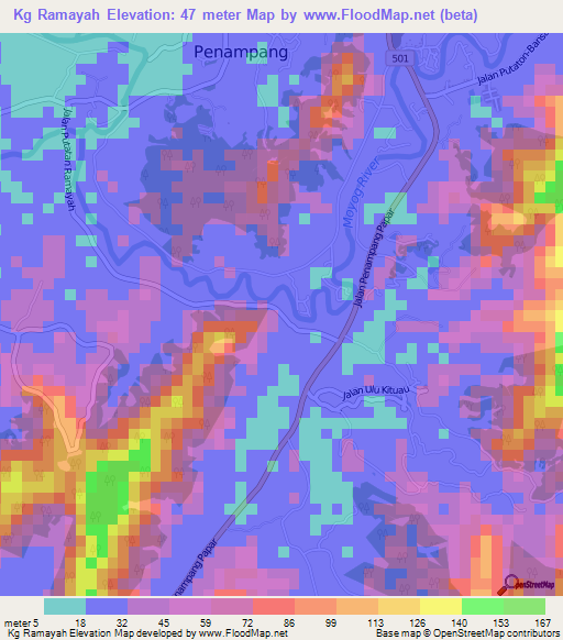 Kg Ramayah,Malaysia Elevation Map