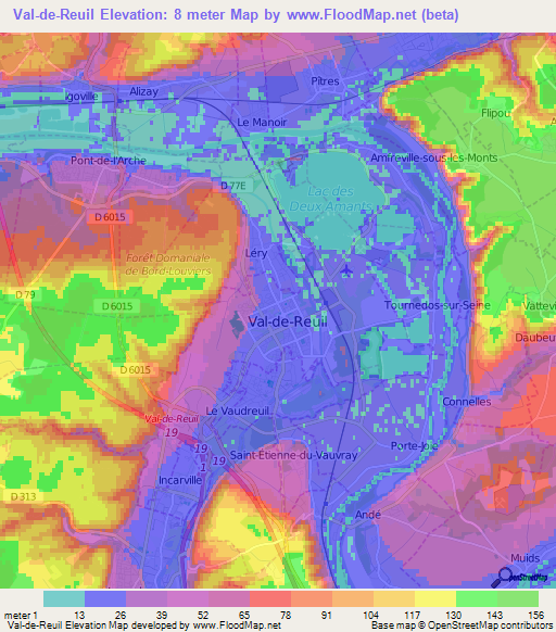 Val-de-Reuil,France Elevation Map