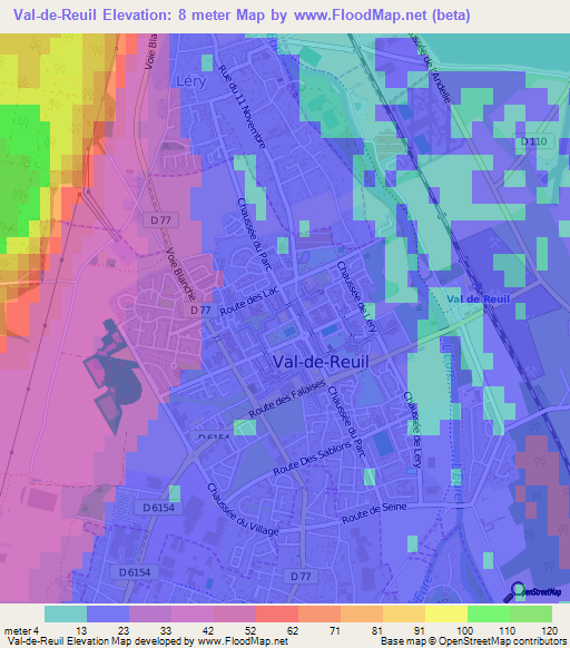 Val-de-Reuil,France Elevation Map