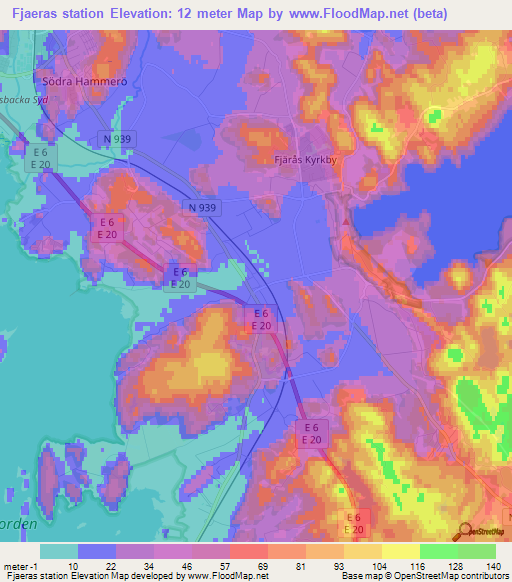 Fjaeras station,Sweden Elevation Map