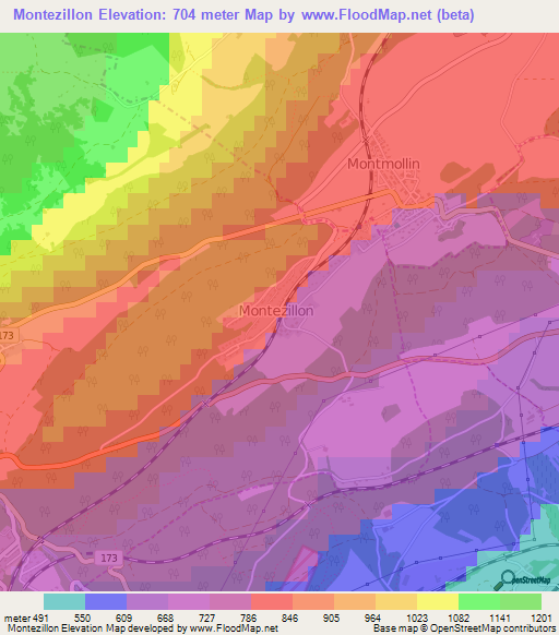 Montezillon,Switzerland Elevation Map