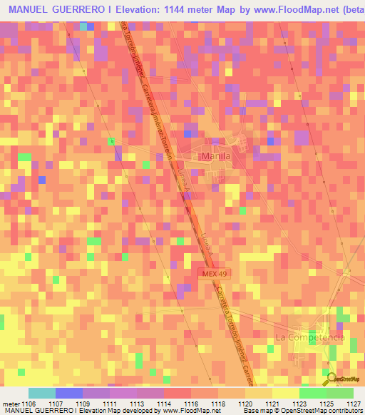 MANUEL GUERRERO I,Mexico Elevation Map