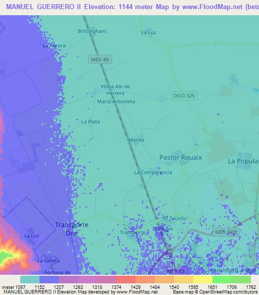 MANUEL GUERRERO II,Mexico Elevation Map