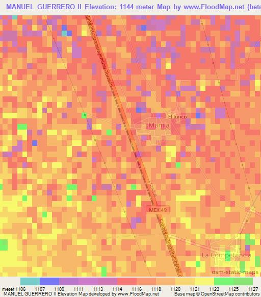 MANUEL GUERRERO II,Mexico Elevation Map