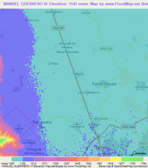 MANUEL GUERRERO III,Mexico Elevation Map