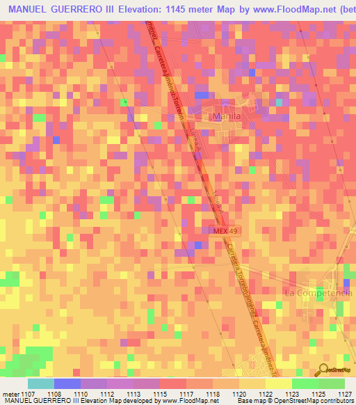 MANUEL GUERRERO III,Mexico Elevation Map