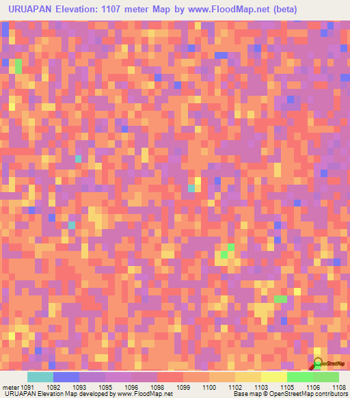 URUAPAN,Mexico Elevation Map