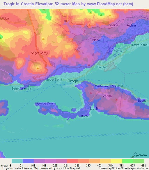 Trogir in Croatia,Croatia Elevation Map