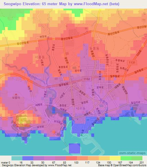 Seogwipo,South Korea Elevation Map