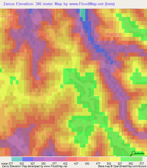 Zanou,Romania Elevation Map