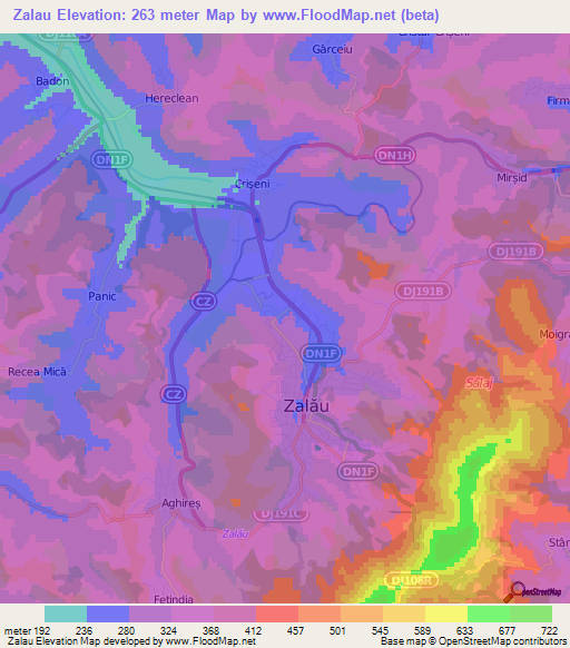 Zalau,Romania Elevation Map